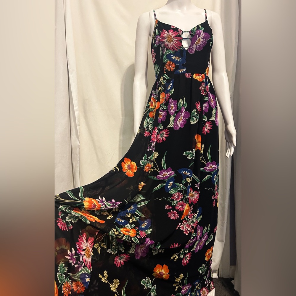 NWT Express Sz SP Floral Cut Out Maxi Dress Fairycore Whimsigoth Tropical Boho